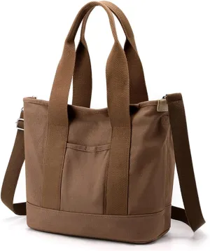 Canvas Crossbody Bag for Women Large Capacity Tote Handbag Multi-Pockets Shoulder Bag Casual Top Handle Bag