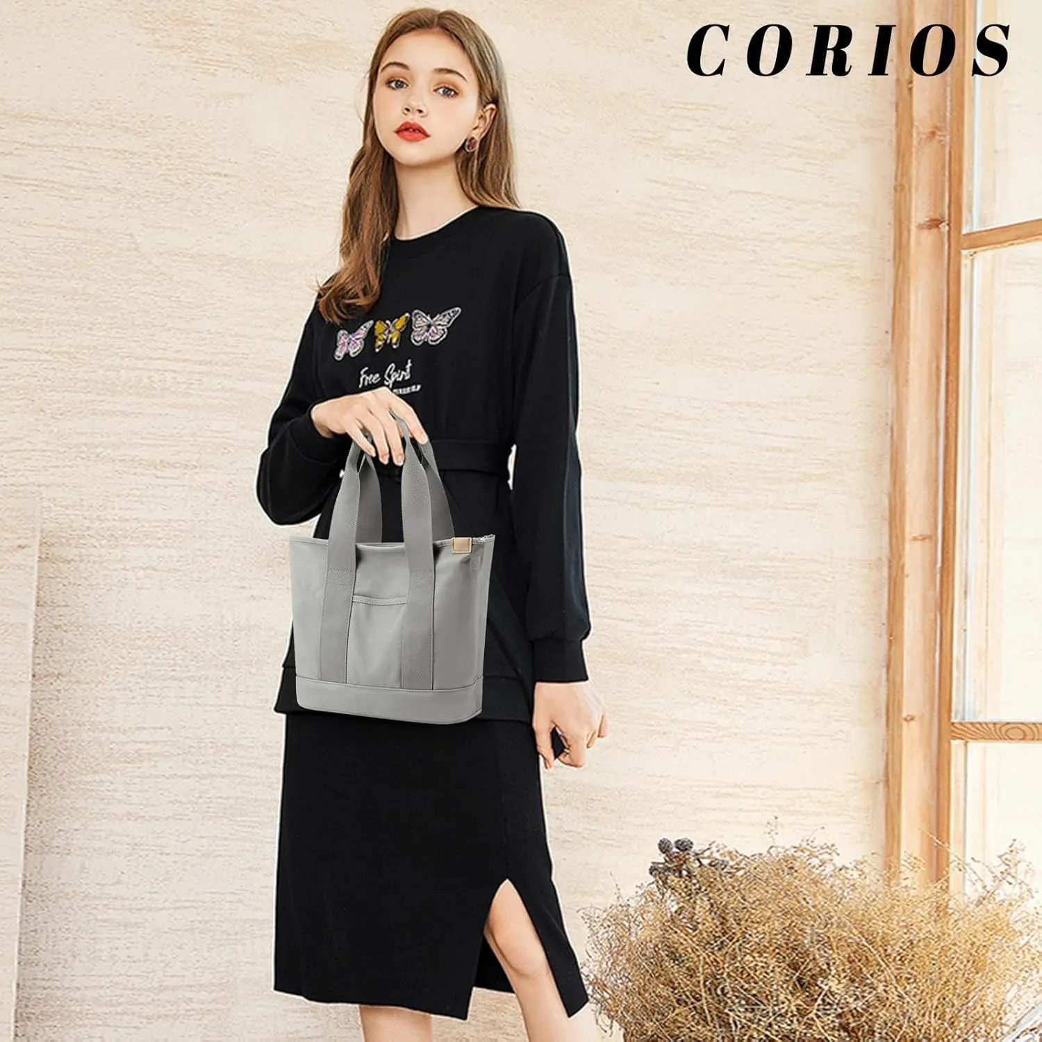 Canvas Crossbody Bag for Women Large Capacity Tote Handbag Multi-Pockets Shoulder Bag Casual Top Handle Bag