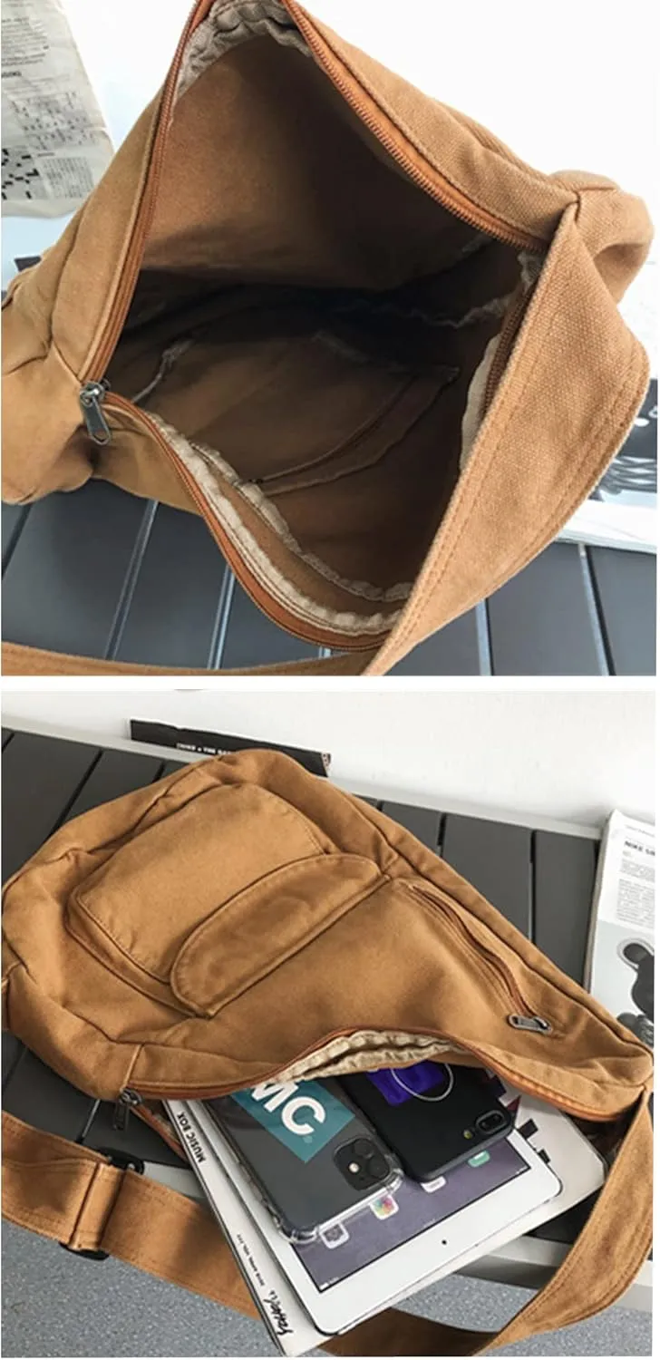 Canvas Crossbody Bag Unisex Shoulder Bag for University Campus Chest Bag Sports Bag for Mens Womens