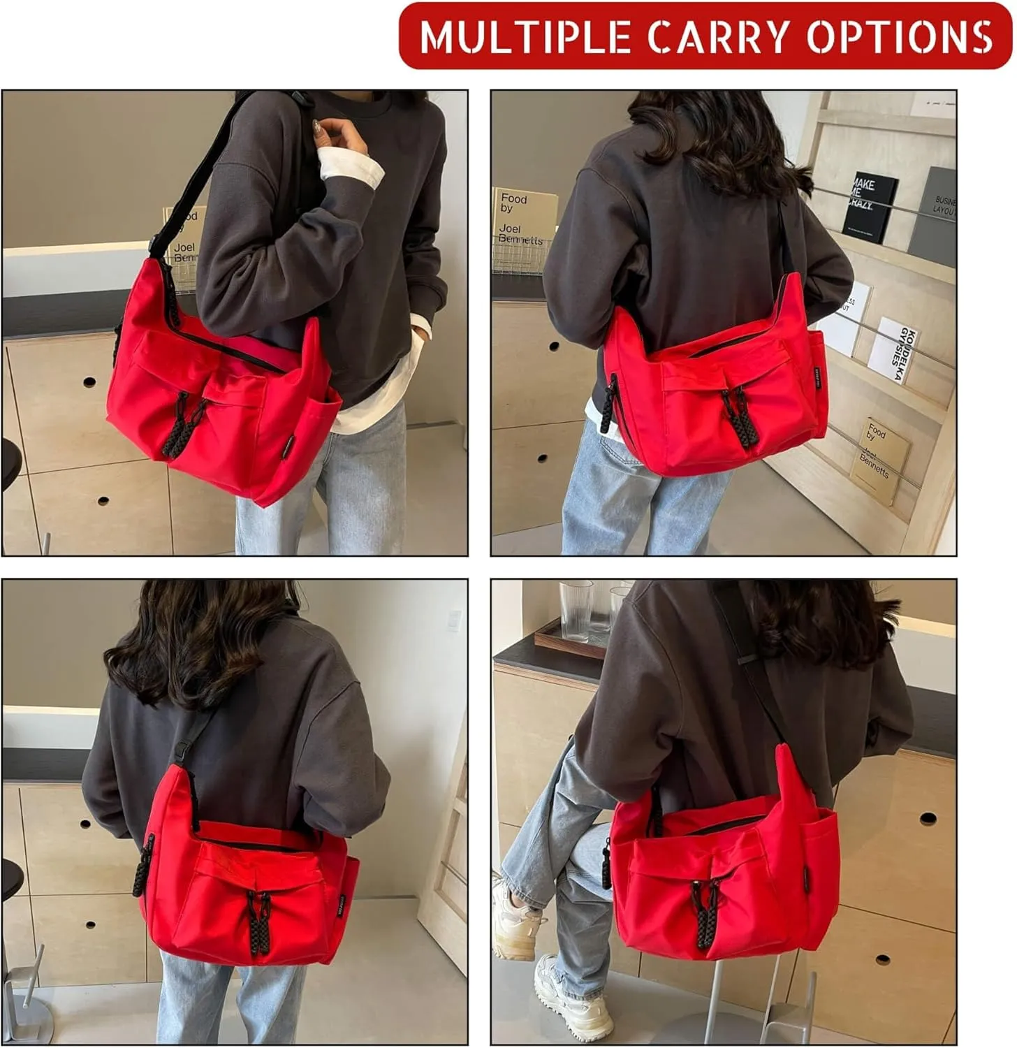 Canvas Crossbody Crescent Bag for Women Men, Lightweight Hobo Purse with Adjustable Strap