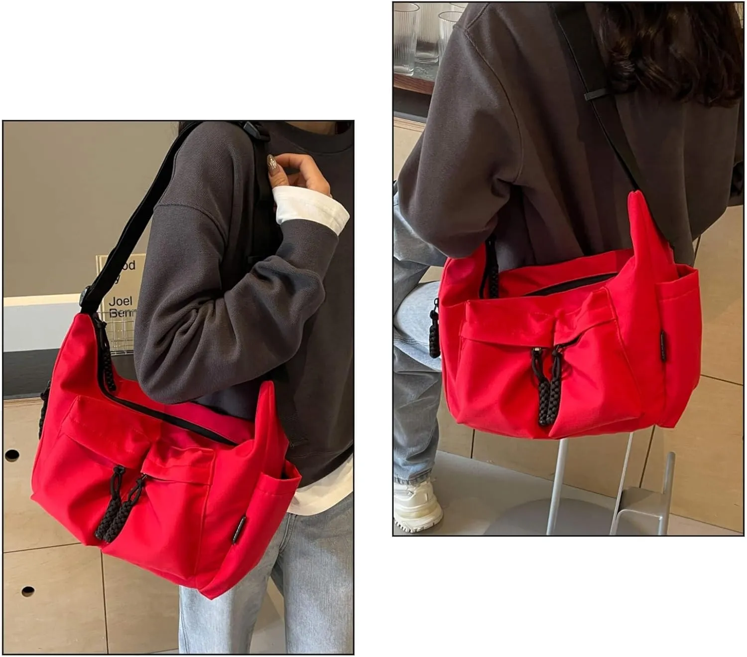 Canvas Crossbody Crescent Bag for Women Men, Lightweight Hobo Purse with Adjustable Strap