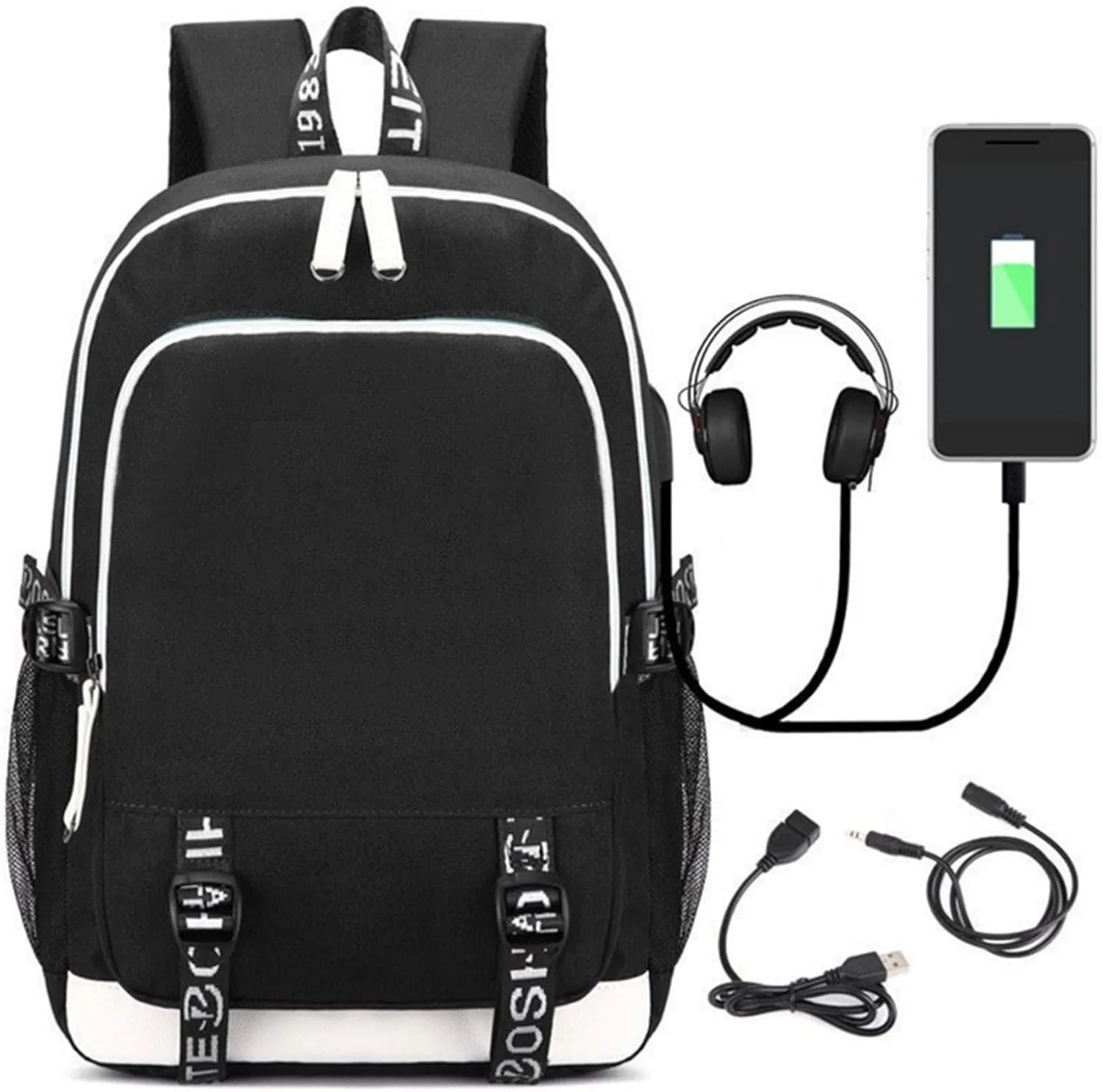 Canvas Korean Backpack Daypack Laptop Bag Student Rucksack School Bag with USB port 16