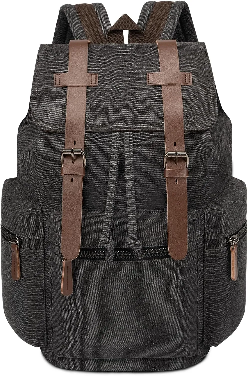 Canvas Laptop Backpack, Vintage Daypack for Men Women, Travel Rucksack Knapsack Work College Computer Bag Bookbag Fits 15.6 Inch Laptop, Brown, Black