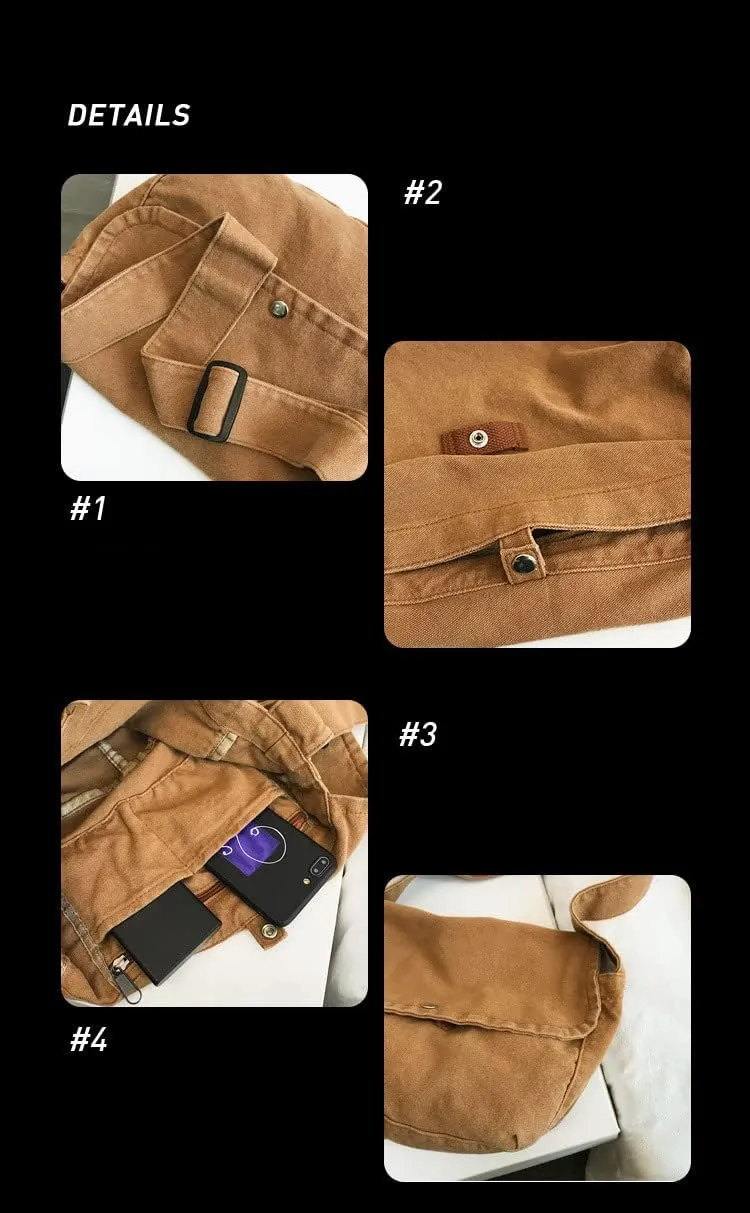 Canvas Messenger Bag Vintage Hobo Crossbody Bag for Men Women Large Shoulder Purse Travel Hiking