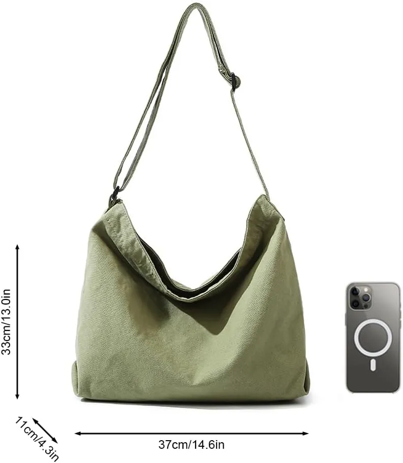 Canvas Shoulder Handbag Casual Retro Style Tote Bag Convenient Adjustable Shoulder Strap Crossbody Bag