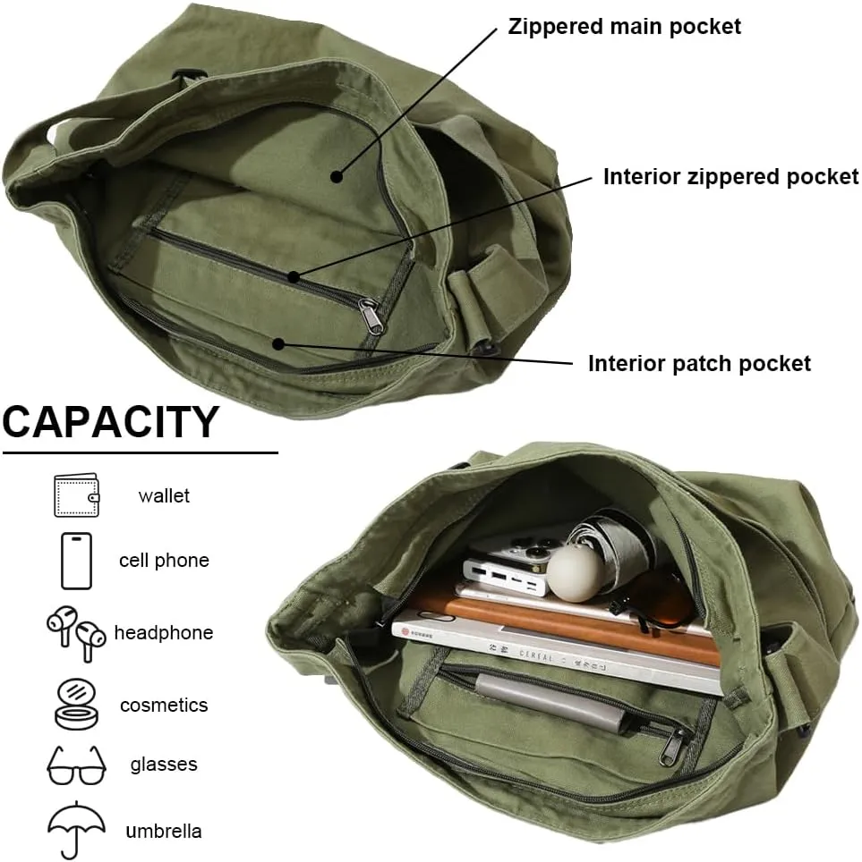 Canvas Shoulder Handbag Casual Retro Style Tote Bag Convenient Adjustable Shoulder Strap Crossbody Bag