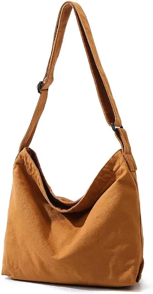Canvas Shoulder Handbag Casual Retro Style Tote Bag Convenient Adjustable Shoulder Strap Crossbody Bag