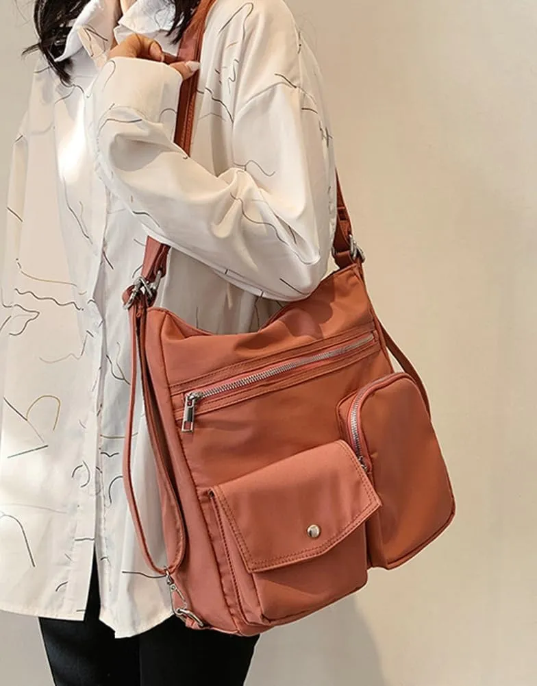Canvas Tote Bag for Women Large Messenger Shoulder Bag with Zipper Multi-pockets Crossbody Handbag Hobo Purse