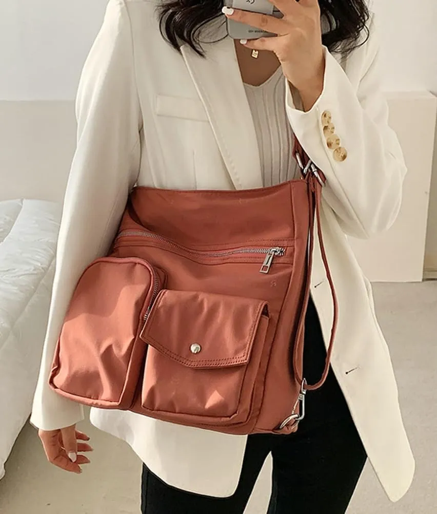 Canvas Tote Bag for Women Large Messenger Shoulder Bag with Zipper Multi-pockets Crossbody Handbag Hobo Purse