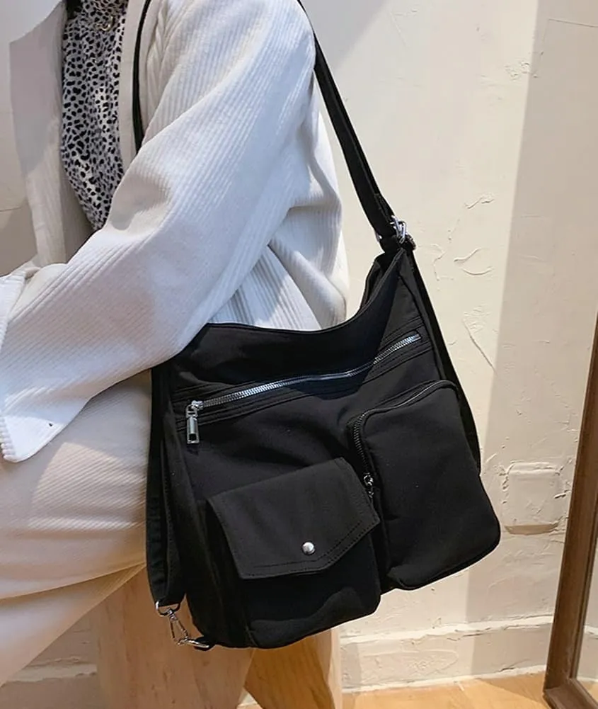 Canvas Tote Bag for Women Large Messenger Shoulder Bag with Zipper Multi-pockets Crossbody Handbag Hobo Purse