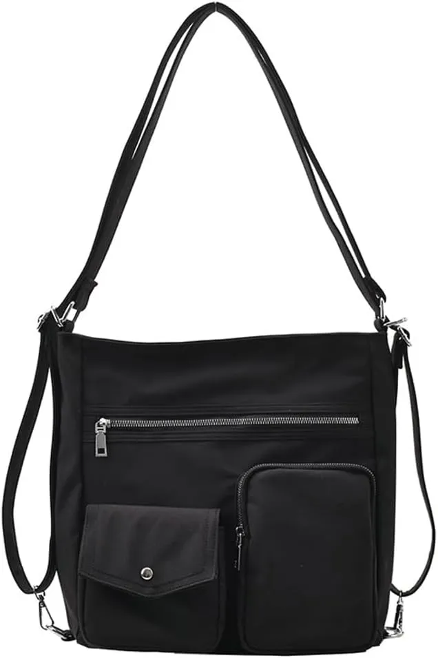 Canvas Tote Bag for Women Large Messenger Shoulder Bag with Zipper Multi-pockets Crossbody Handbag Hobo Purse