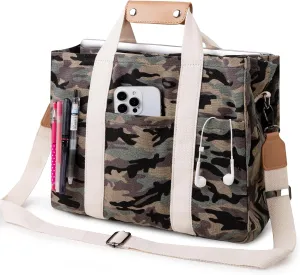 Canvas Tote Bag with Multi Pocket Crossbody Bag for Women Tote Bag with Adjustable Shoulder Strap Handbag (No zipper)