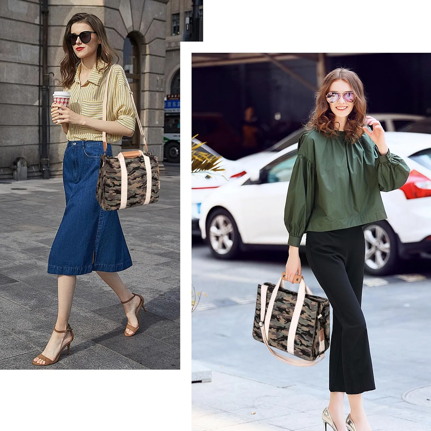 Canvas Tote Bag with Multi Pocket Crossbody Bag for Women Tote Bag with Adjustable Shoulder Strap Handbag (No zipper)