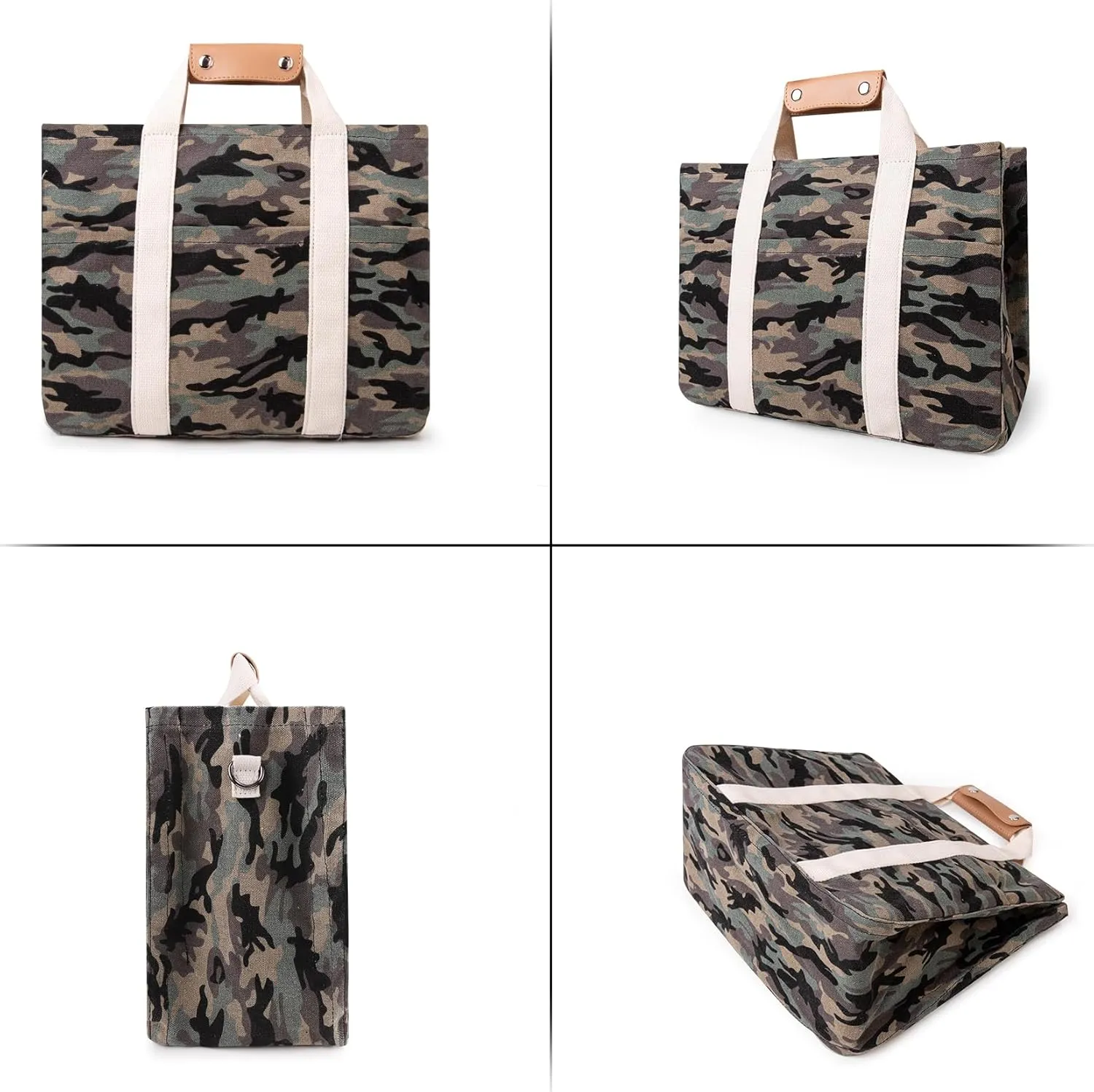 Canvas Tote Bag with Multi Pocket Crossbody Bag for Women Tote Bag with Adjustable Shoulder Strap Handbag (No zipper)