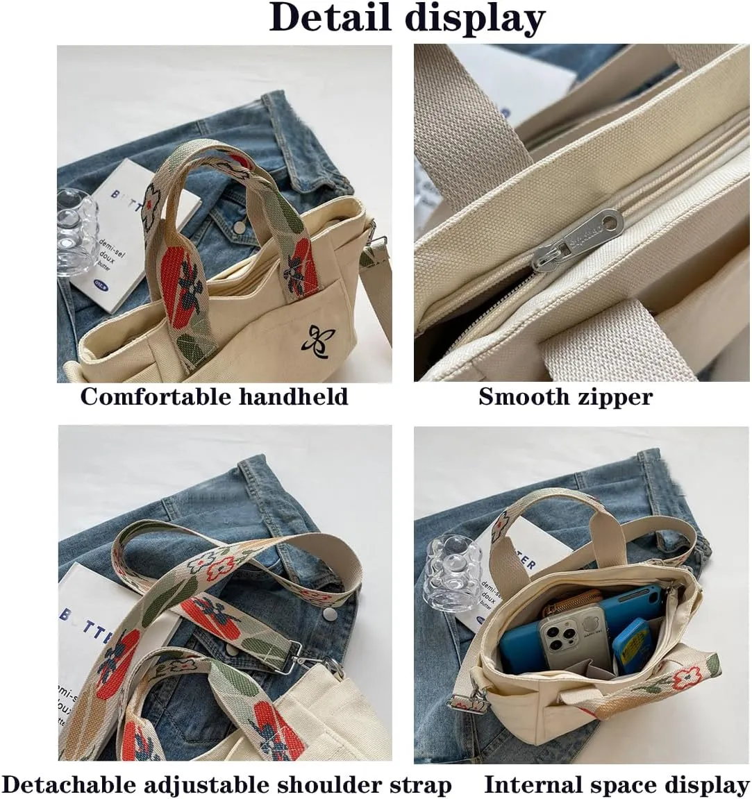 Canvas Tote Bag - Women's Leisure Commuter One Shoulder Crossbody