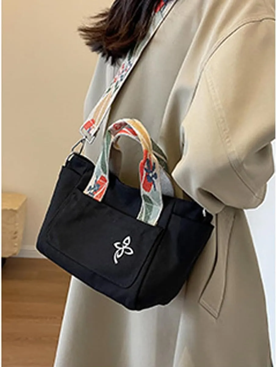 Canvas Tote Bag - Women's Leisure Commuter One Shoulder Crossbody