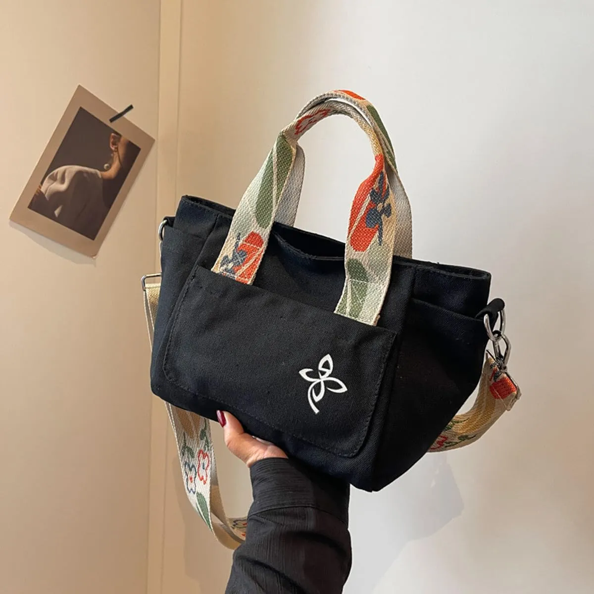 Canvas Tote Bag - Women's Leisure Commuter One Shoulder Crossbody