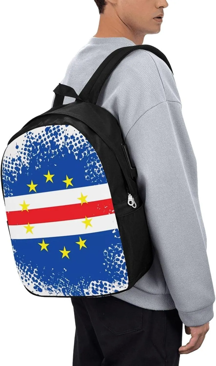 Cape Verde Cape Verdean Flag Travel Backpack 17-Inch Laptop Backpacks Business Rucksack Casual Sport Daypack with USB Charging Port Carry-on Bag for Camping Biking