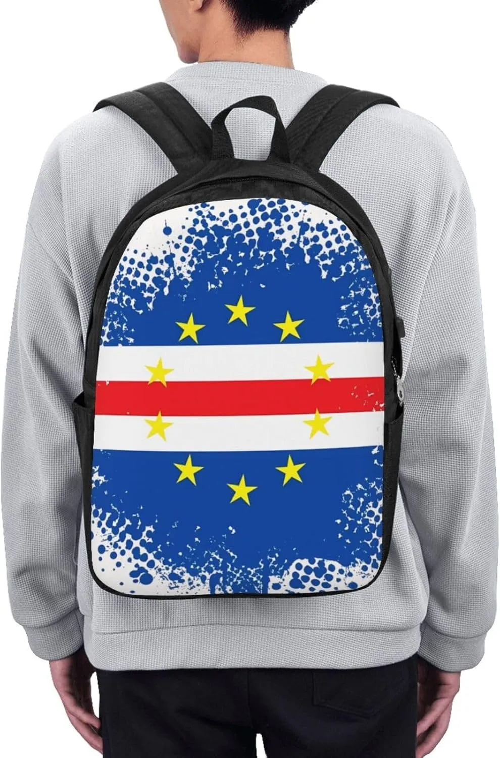 Cape Verde Cape Verdean Flag Travel Backpack 17-Inch Laptop Backpacks Business Rucksack Casual Sport Daypack with USB Charging Port Carry-on Bag for Camping Biking