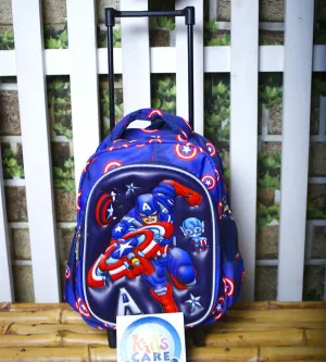 Captain America Themed Small Trolley Bag for Playgroup | Blue (HSD-33012)