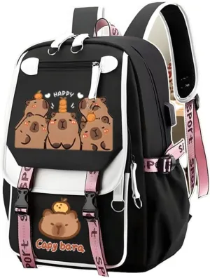 Capybara Print Backpack Gift for Women Polyester Bag Print Travel Bags Stylish Laptop Large Capacity Canvas Bag (Style F)