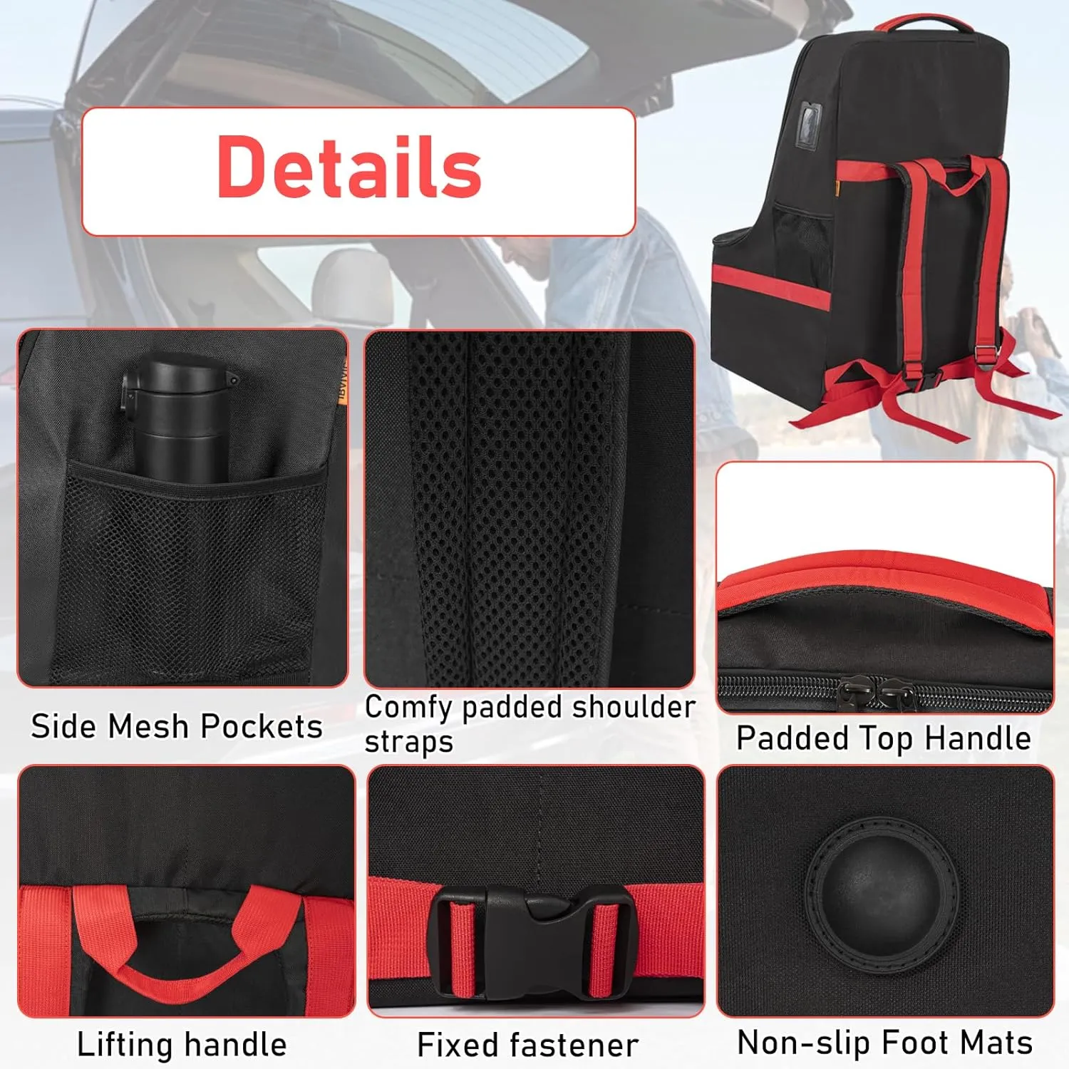 Car Seat Travel Bag Heavy Duty Car Seat Bag for Airplane Gate Check Car Seat Backpack with Shoulder Strap, Black Red
