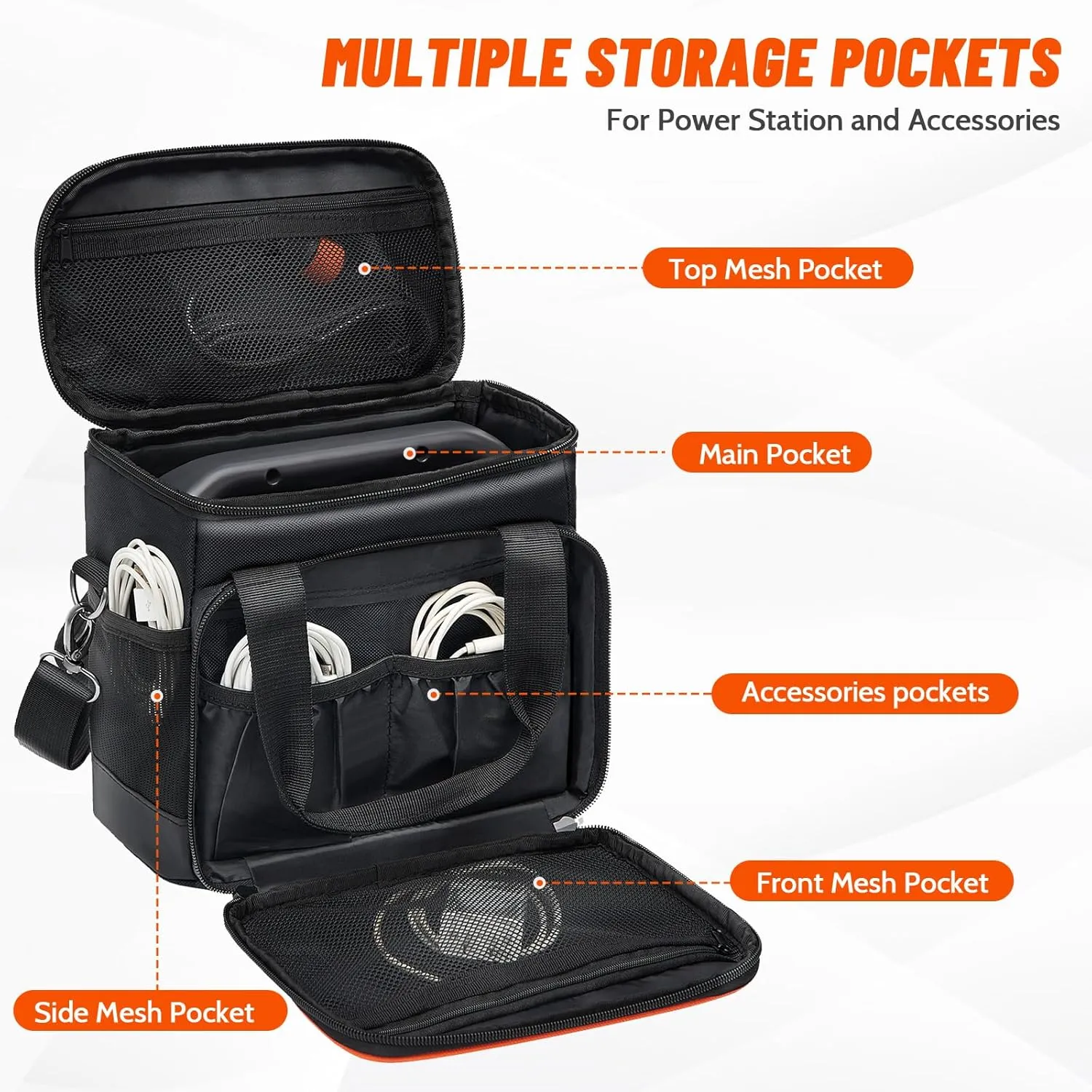 Carrying Bag for Jackery Portable Power Station Explorer 2000 Storage Pockets Battery Case Travel Power Pack