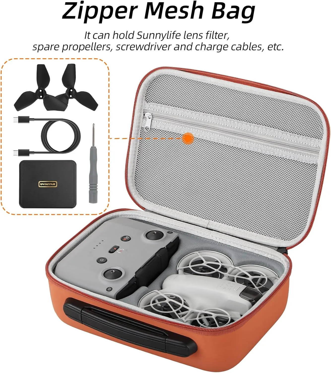Carrying Case for DJI Neo Fly More Combo Accessories, Portable PU Leather Storage Travel Case for DJI Neo, Compatible with RC-N3 Remote Controller, Three-Battery, Charging Hub