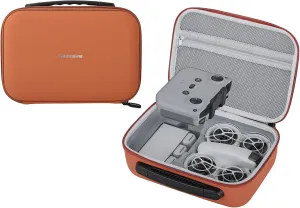 Carrying Case for DJI Neo Fly More Combo Accessories, Portable PU Leather Storage Travel Case for DJI Neo, Compatible with RC-N3 Remote Controller, Three-Battery, Charging Hub