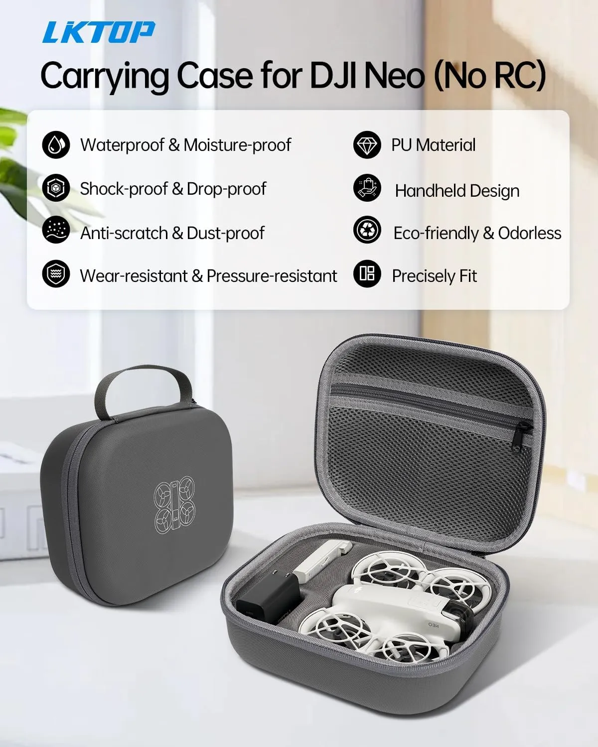 Carrying Case for DJI Neo (No RC), Portable PU Leather Storage Bag, Waterproof Hard Case Neo Travel Bag, Compatible with DJI Neo Drone, Battery, Charger, Propellers Aceessories (9×7×3 In)