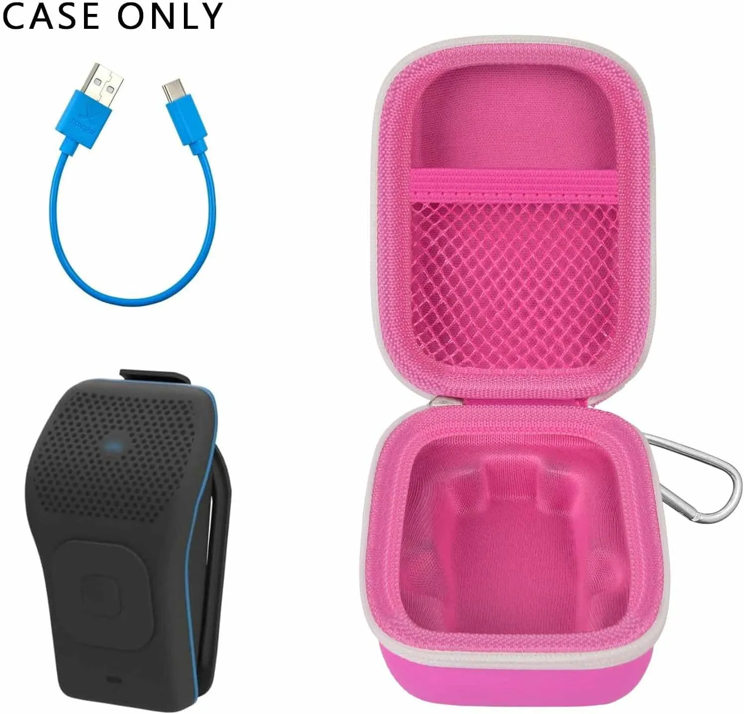Carrying Case for Noxgear 39g Wearable Bluetooth Clip Speaker, Magnetic Clip-On Wireless Portable Speakers Mini Travel Storage Holder Box with Pocket for Cables, Carabiner-Bag Only (Pink)