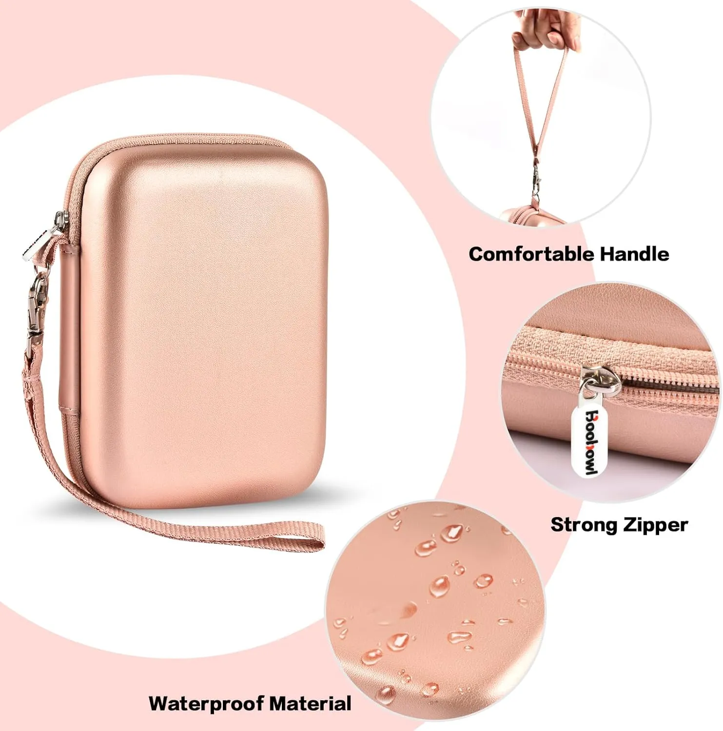 Case Compatible with HP Sprocket Portable 2x3/ Select 2.3x3.4/ 2nd Edition Printer, Travel Carrying Organizer Holder Fits for Zink Photo Paper, USB Cable and More Accessories (Box Only) - Rose Gold