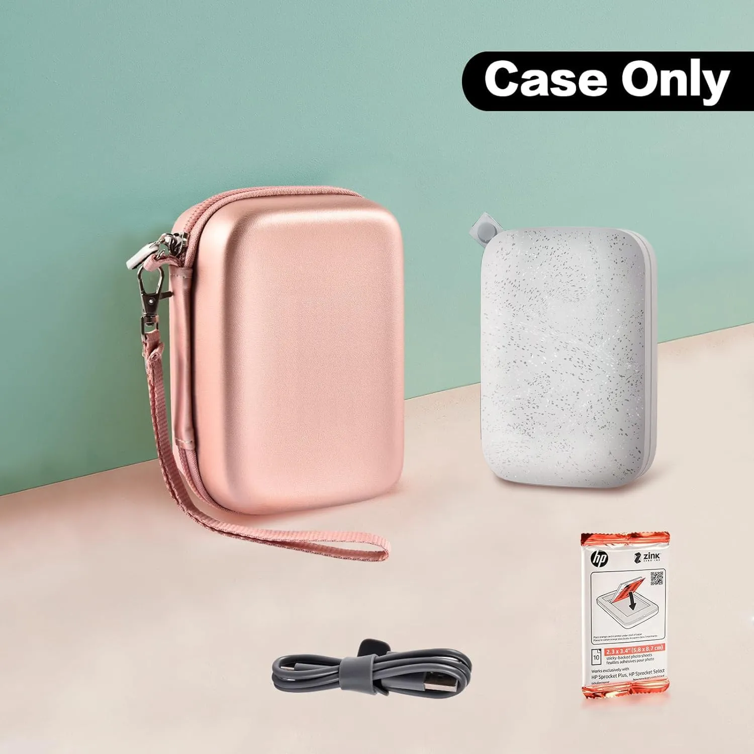 Case Compatible with HP Sprocket Portable 2x3/ Select 2.3x3.4/ 2nd Edition Printer, Travel Carrying Organizer Holder Fits for Zink Photo Paper, USB Cable and More Accessories (Box Only) - Rose Gold