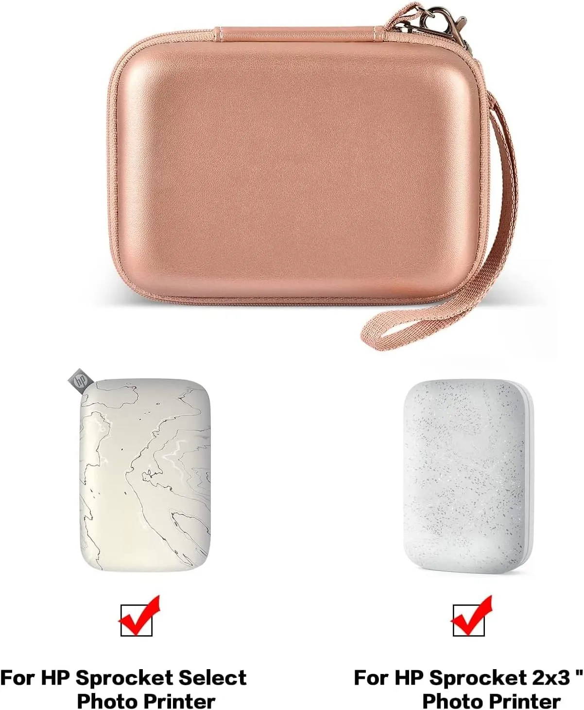 Case Compatible with HP Sprocket Portable 2x3/ Select 2.3x3.4/ 2nd Edition Printer, Travel Carrying Organizer Holder Fits for Zink Photo Paper, USB Cable and More Accessories (Box Only) - Rose Gold