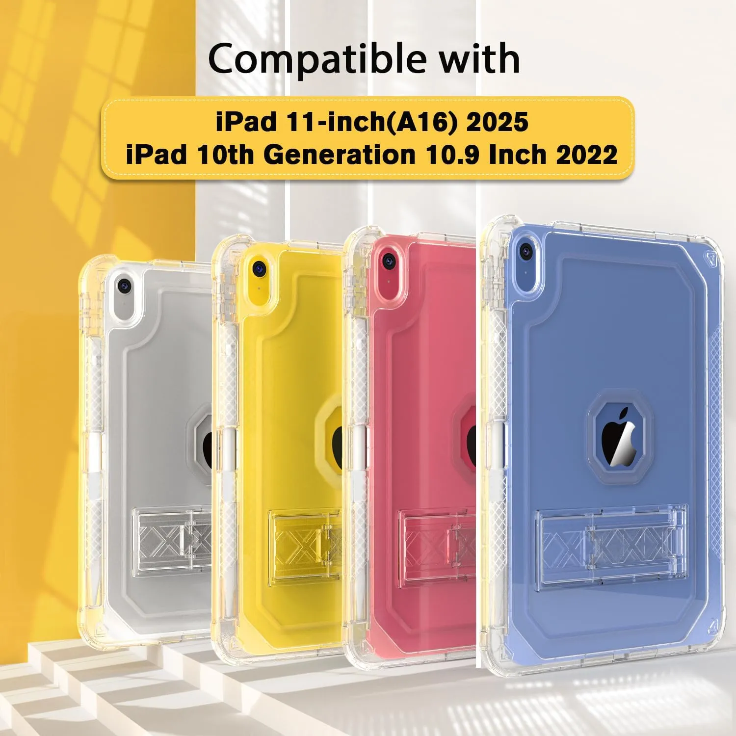 Case for iPad 11-inch (A16) 2025 / iPad 10th Gen 10.9 inch 2022, Heavy Duty Shockproof Rugged Protective with Pencil Holder, 11th / 10th Translucent Cover with Kickstand Kids