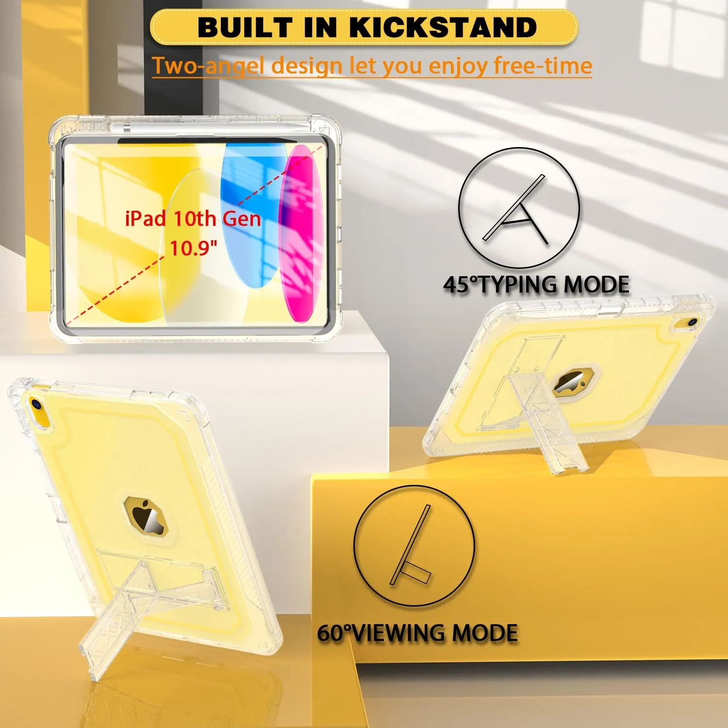 Case for iPad 11-inch (A16) 2025 / iPad 10th Gen 10.9 inch 2022, Heavy Duty Shockproof Rugged Protective with Pencil Holder, 11th / 10th Translucent Cover with Kickstand Kids