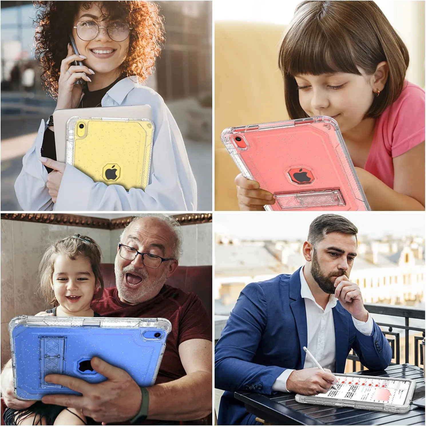 Case for iPad A16 11th Generation 11 Inch 2025 / 10th Gen 10.9 Inch Case 2022, Heavy Duty Shockproof Rugged Protective Translucent Cover with Pencil Holder Kickstand for Kids, Clear Glitter