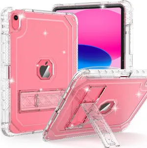 Case for iPad A16 11th Generation 11 Inch 2025 / 10th Gen 10.9 Inch Case 2022, Heavy Duty Shockproof Rugged Protective Translucent Cover with Pencil Holder Kickstand for Kids, Clear Glitter
