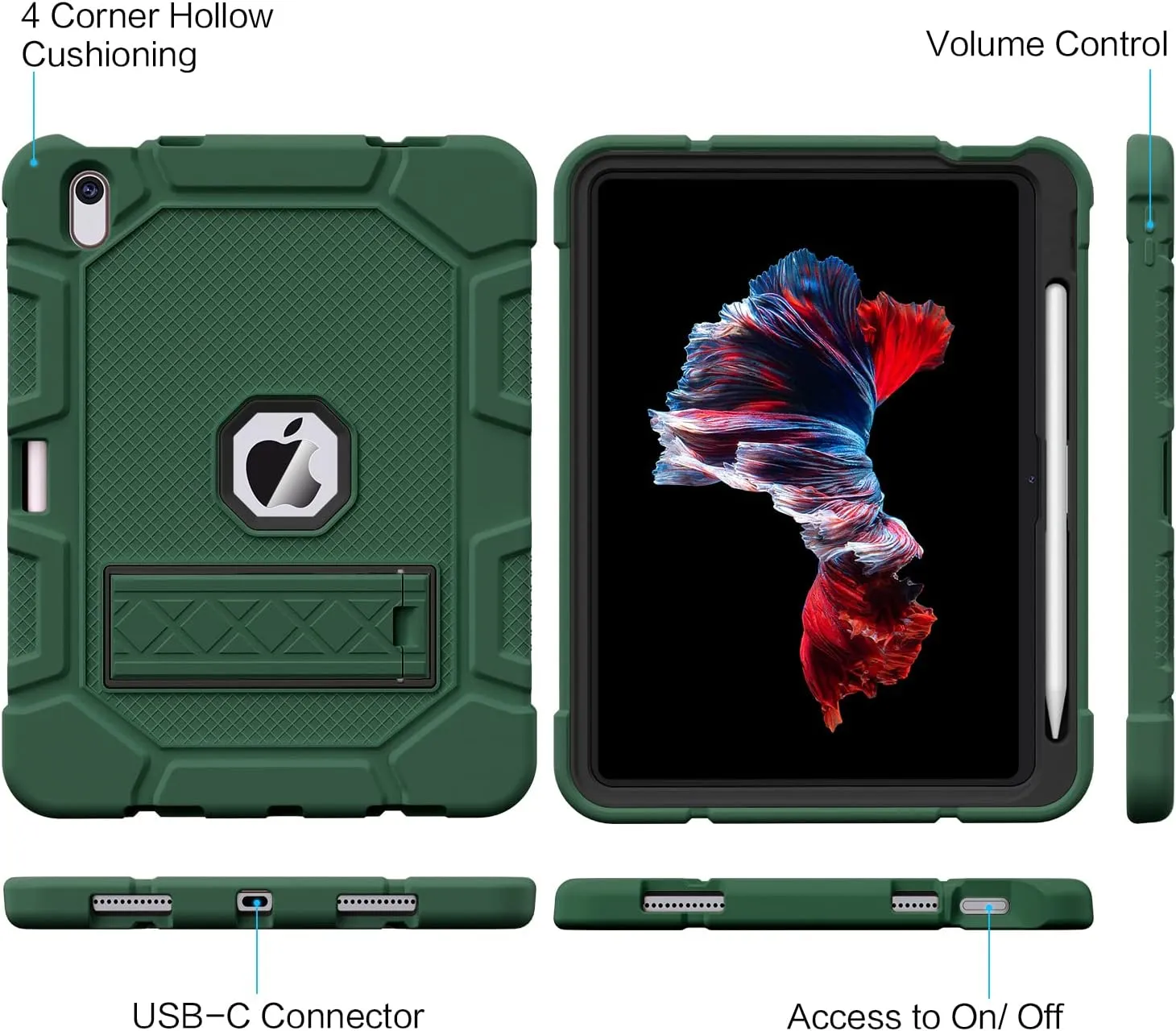 Case for iPad (A16) 11th Generation 11 Inch 2025 / iPad 10th Generation 10.9 Inch 2022, [Built-in Pencil Holder] Heavy Duty Shockproof Rugged Protective Case, Alpine Green2