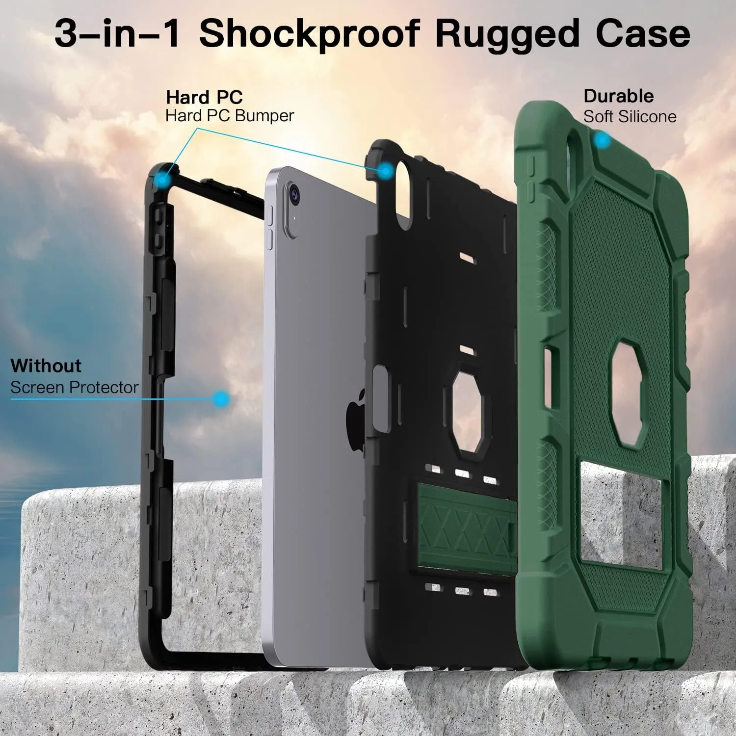Case for iPad (A16) 11th Generation 11 Inch 2025 / iPad 10th Generation 10.9 Inch 2022, [Built-in Pencil Holder] Heavy Duty Shockproof Rugged Protective Case, Alpine Green2