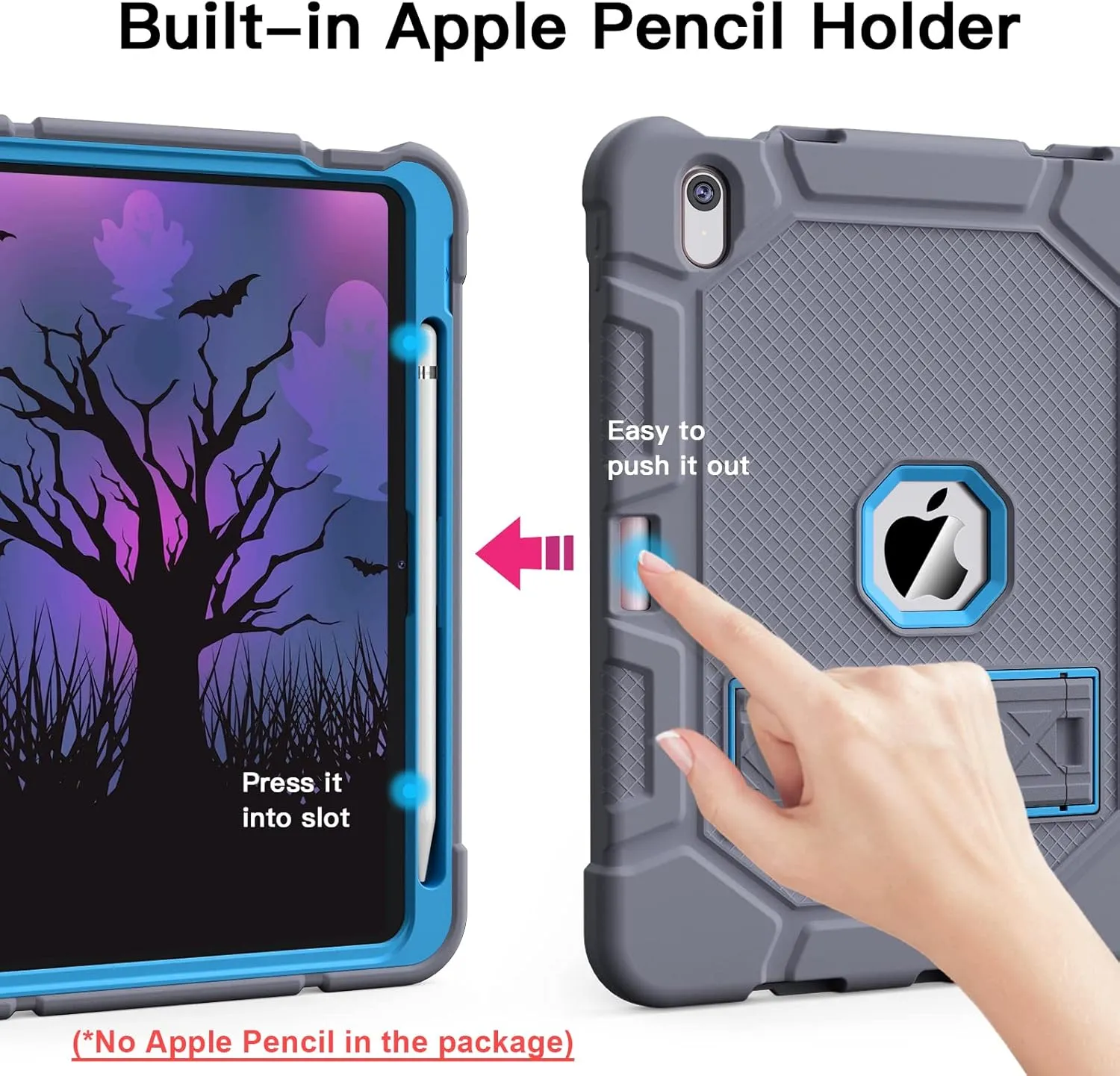 Case for iPad (A16) 11th Generation 11 Inch 2025 / iPad 10th Generation 10.9 Inch 2022, [Built-in Pencil Holder] Heavy Duty Shockproof Rugged Protective Case, Gray Blue