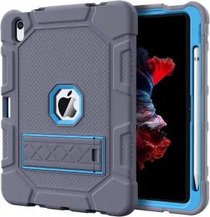 Case for iPad (A16) 11th Generation 11 Inch 2025 / iPad 10th Generation 10.9 Inch 2022, [Built-in Pencil Holder] Heavy Duty Shockproof Rugged Protective Case, Gray Blue