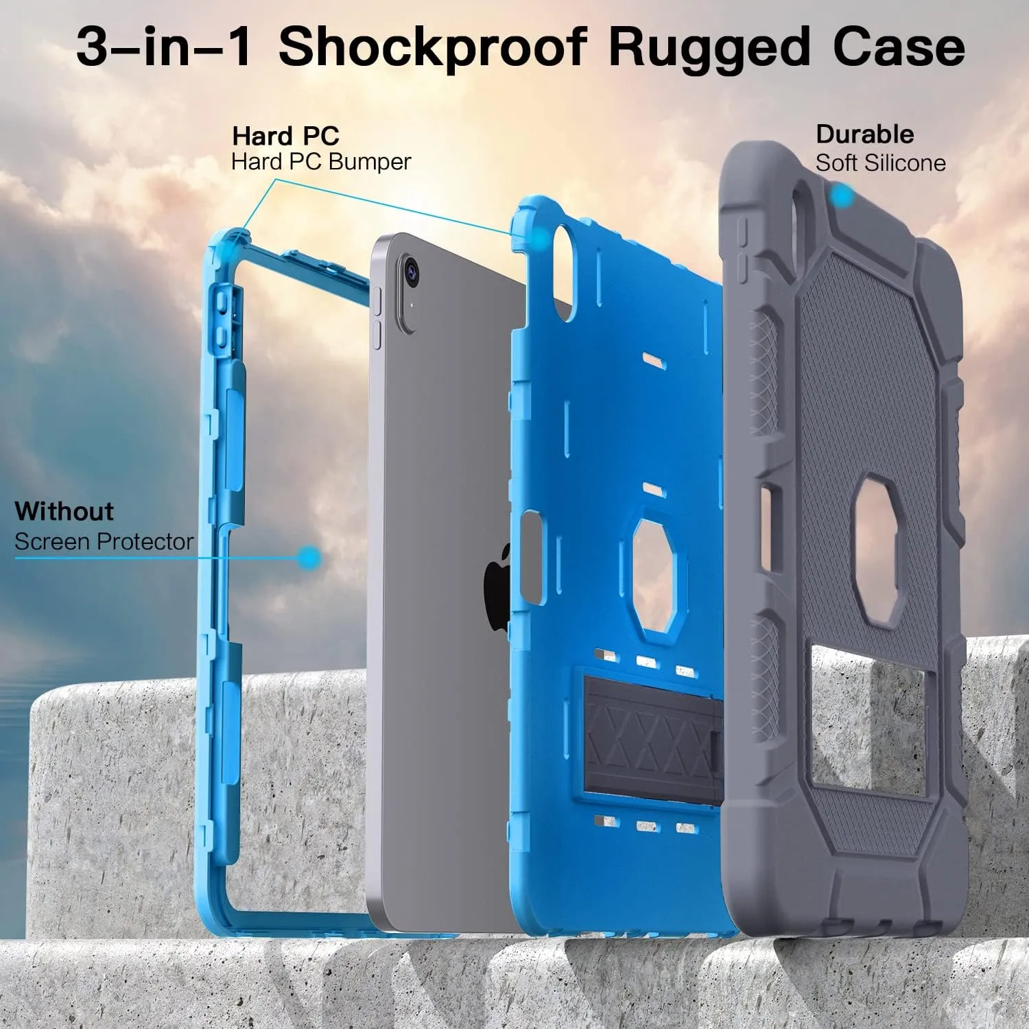 Case for iPad (A16) 11th Generation 11 Inch 2025 / iPad 10th Generation 10.9 Inch 2022, [Built-in Pencil Holder] Heavy Duty Shockproof Rugged Protective Case, Gray Blue