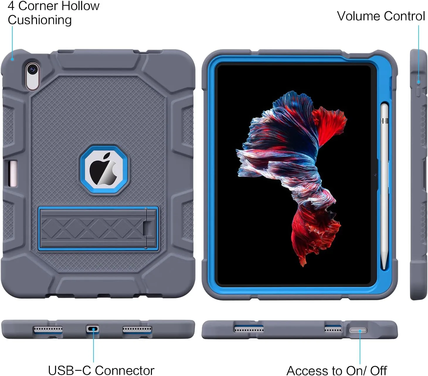 Case for iPad (A16) 11th Generation 11 Inch 2025 / iPad 10th Generation 10.9 Inch 2022, [Built-in Pencil Holder] Heavy Duty Shockproof Rugged Protective Case, Gray Blue