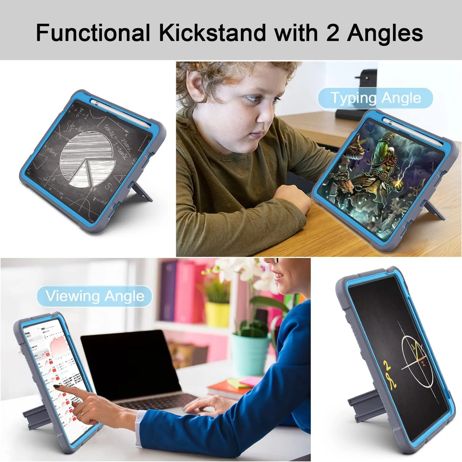 Case for iPad (A16) 11th Generation 11 Inch 2025 / iPad 10th Generation 10.9 Inch 2022, [Built-in Pencil Holder] Heavy Duty Shockproof Rugged Protective Case, Gray Blue