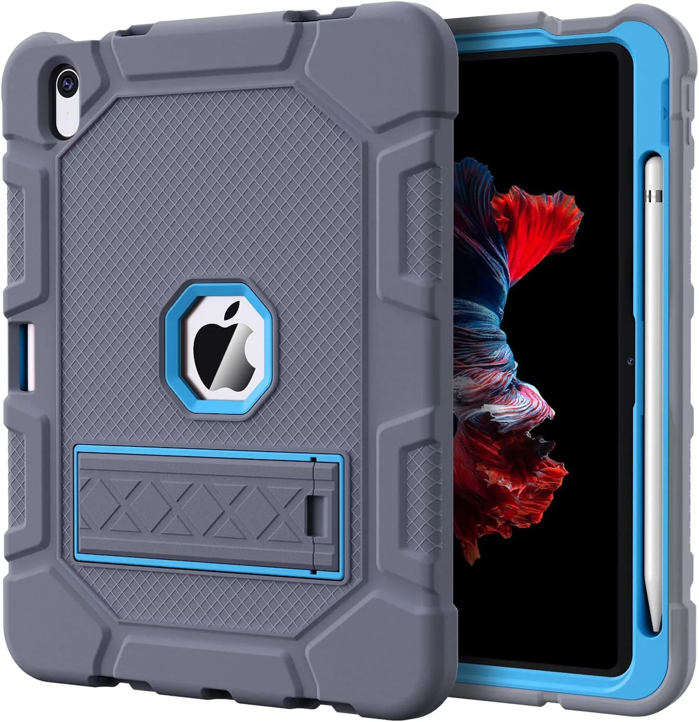 Case for iPad (A16) 11th Generation 11 Inch 2025 / iPad 10th Generation 10.9 Inch 2022, [Built-in Pencil Holder] Heavy Duty Shockproof Rugged Protective Case, Gray Blue