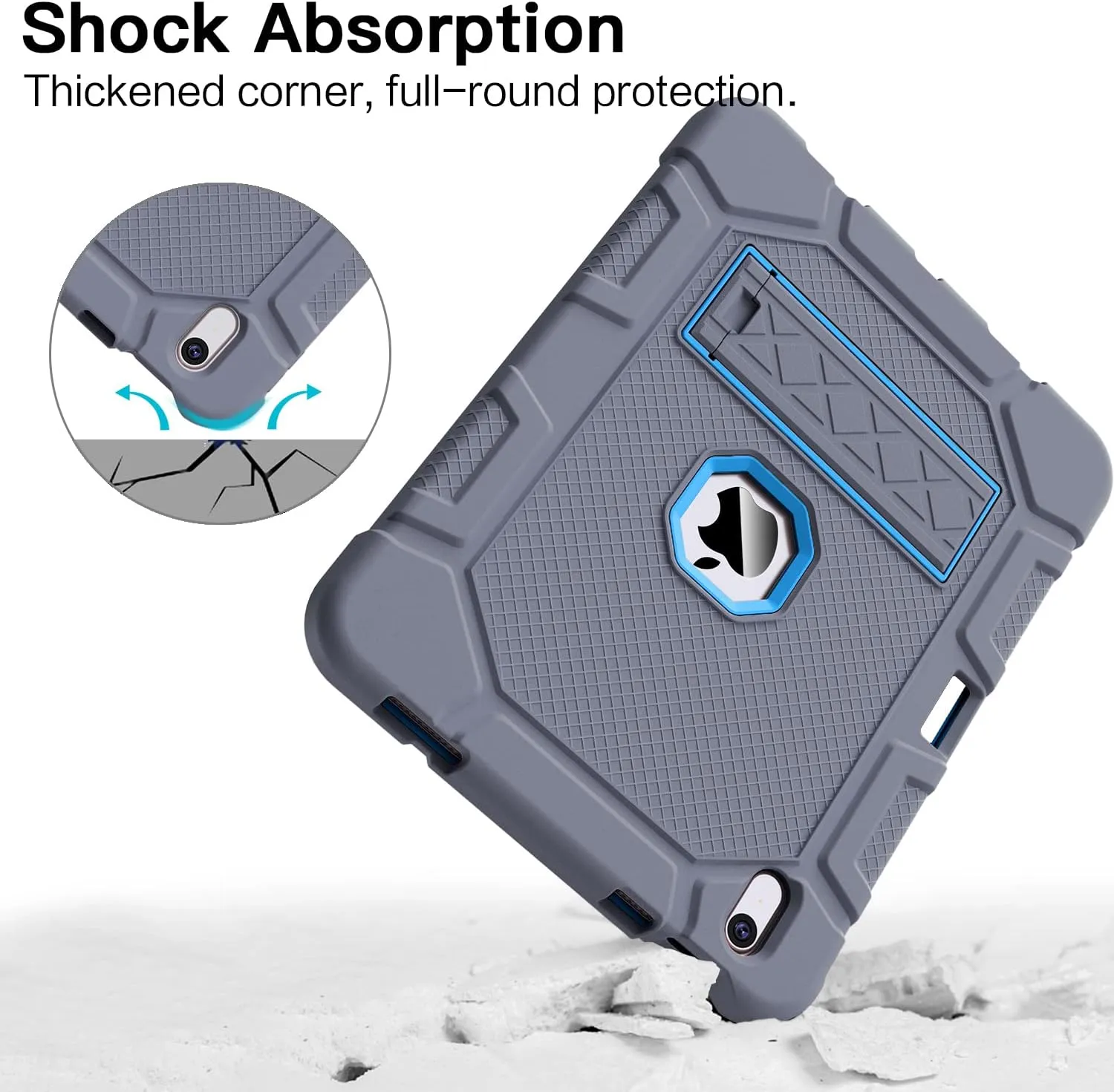 Case for iPad (A16) 11th Generation 11 Inch 2025 / iPad 10th Generation 10.9 Inch 2022, [Built-in Pencil Holder] Heavy Duty Shockproof Rugged Protective Case, Gray Blue