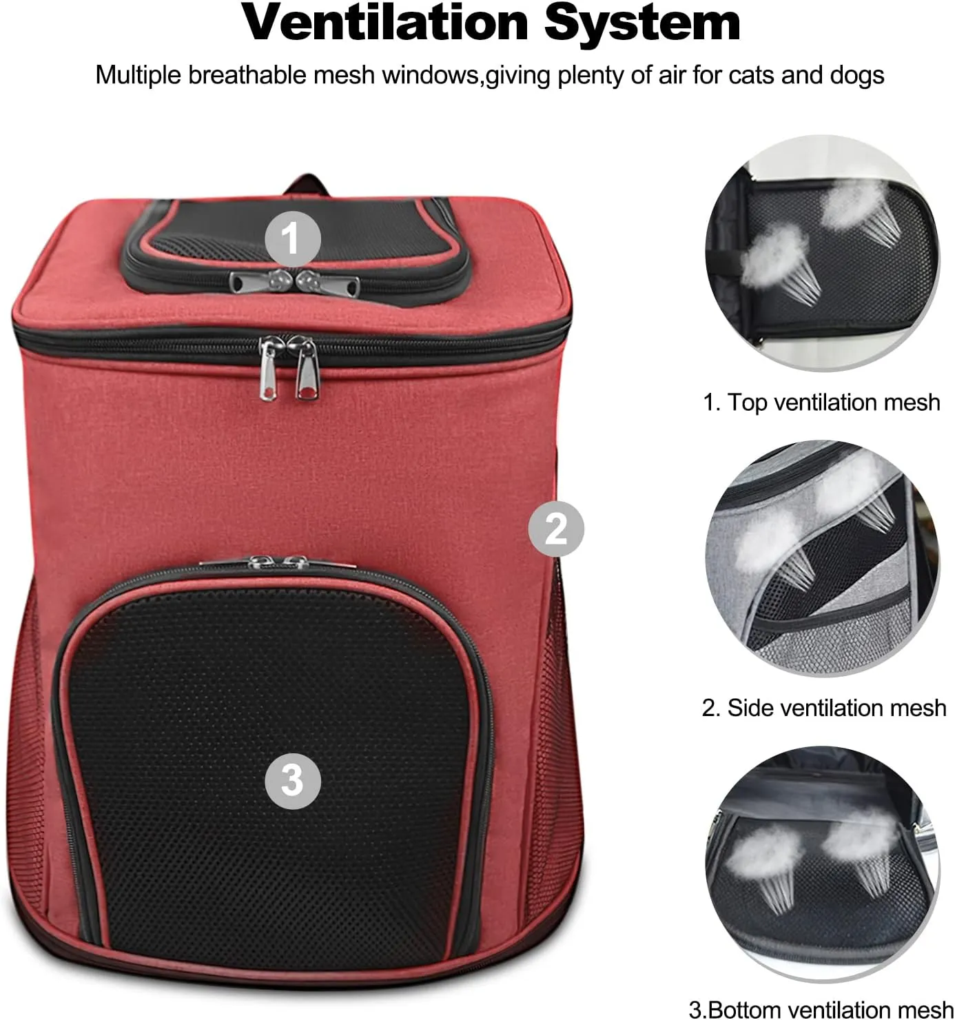 Cat Backpack Carrier, Adjustable Dog Backpack with Super Ventilated Design, Portable Dogs Transport Backpack for Travel, Hiking and Cycling, Outdoor Use(XL, Red)