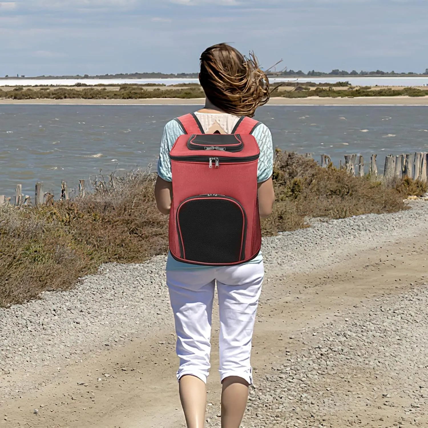 Cat Backpack Carrier, Adjustable Dog Backpack with Super Ventilated Design, Portable Dogs Transport Backpack for Travel, Hiking and Cycling, Outdoor Use(XL, Red)