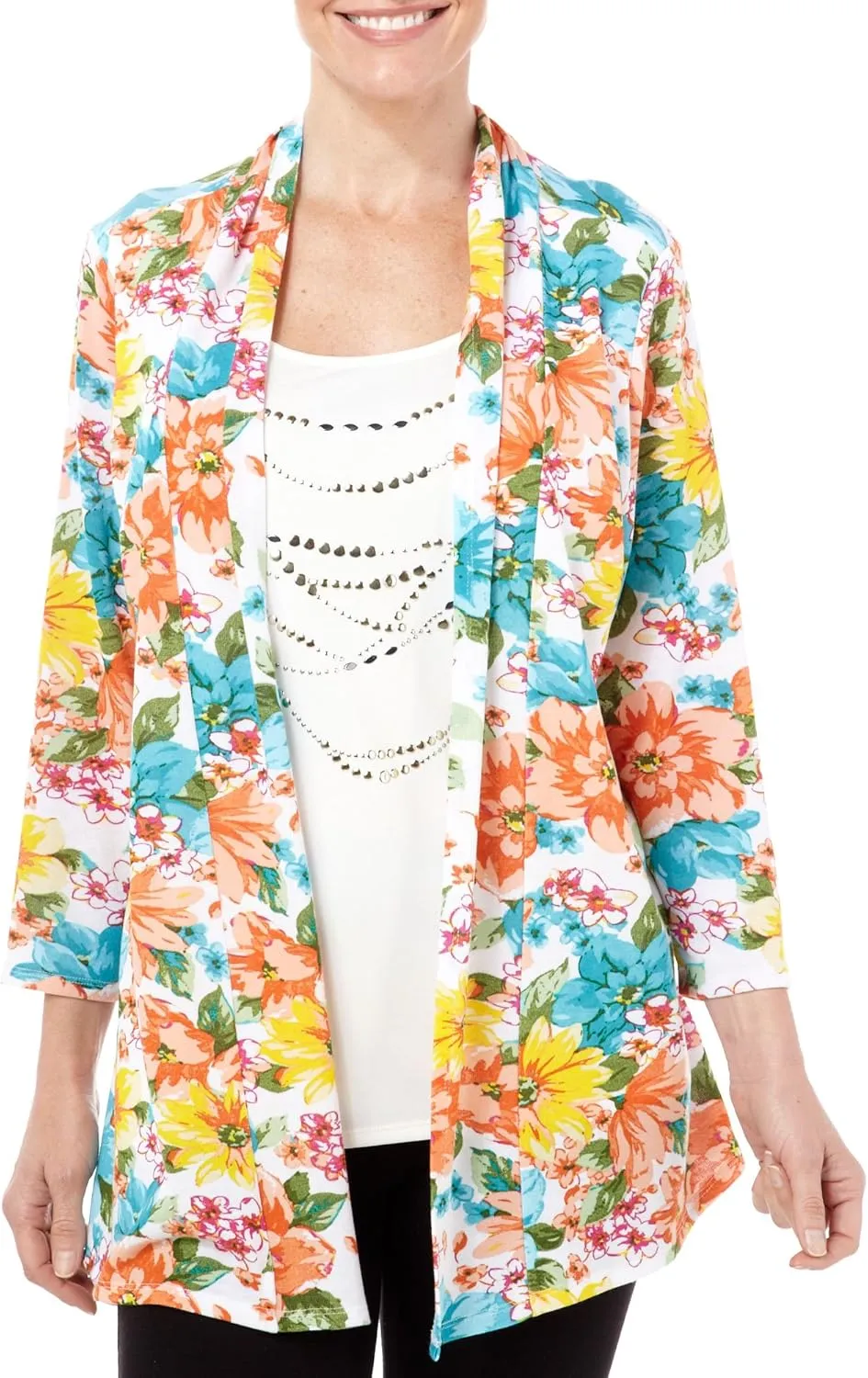 Cathy Daniels Women's Studded Floral 2Fer Flyaway Top